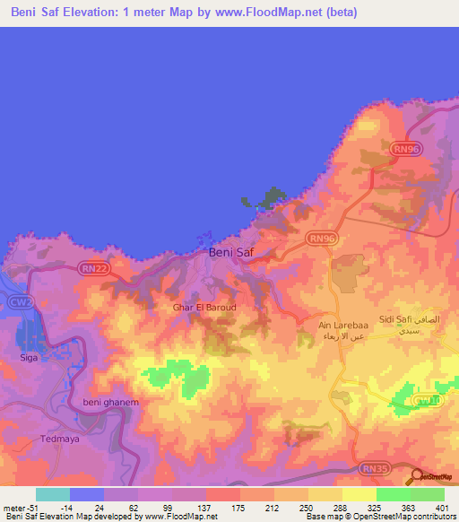 Beni Saf,Algeria Elevation Map
