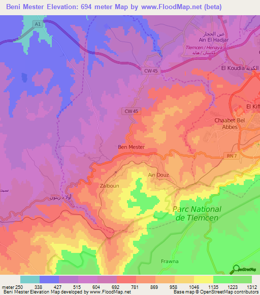 Beni Mester,Algeria Elevation Map
