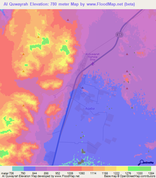 Al Quwayrah,Jordan Elevation Map