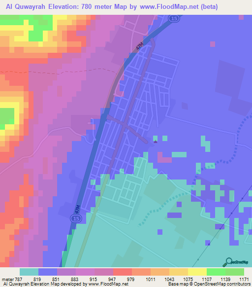 Al Quwayrah,Jordan Elevation Map
