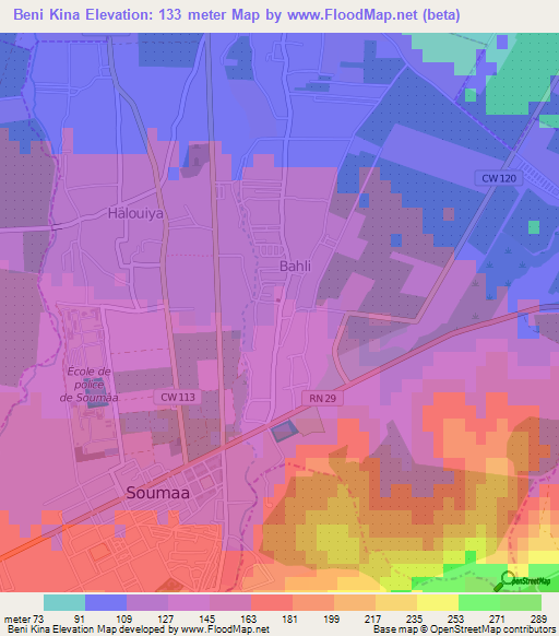 Beni Kina,Algeria Elevation Map