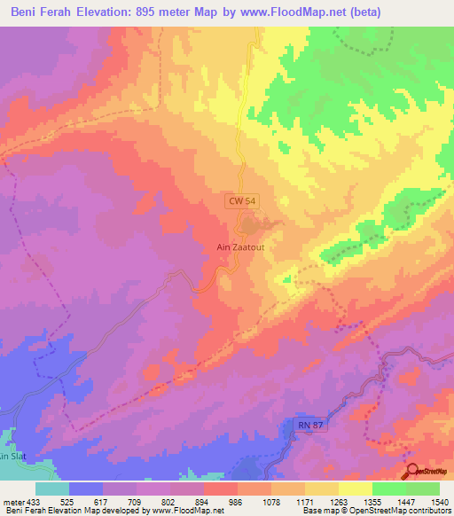 Beni Ferah,Algeria Elevation Map