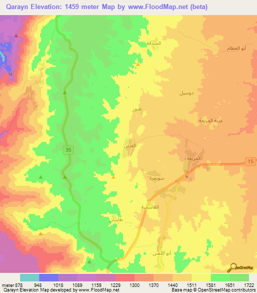 Qarayn,Jordan Elevation Map
