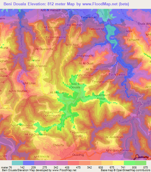 Beni Douala,Algeria Elevation Map