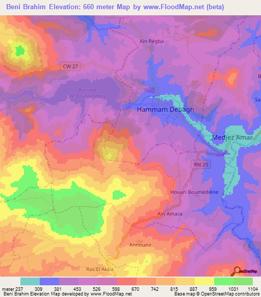 Beni Brahim,Algeria Elevation Map
