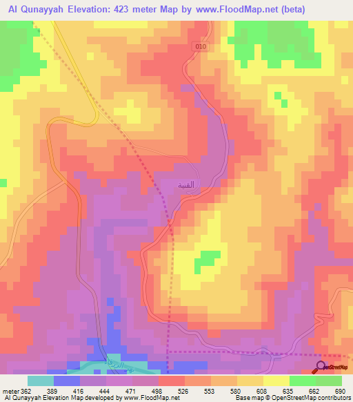 Al Qunayyah,Jordan Elevation Map