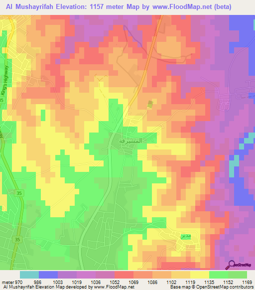 Al Mushayrifah,Jordan Elevation Map