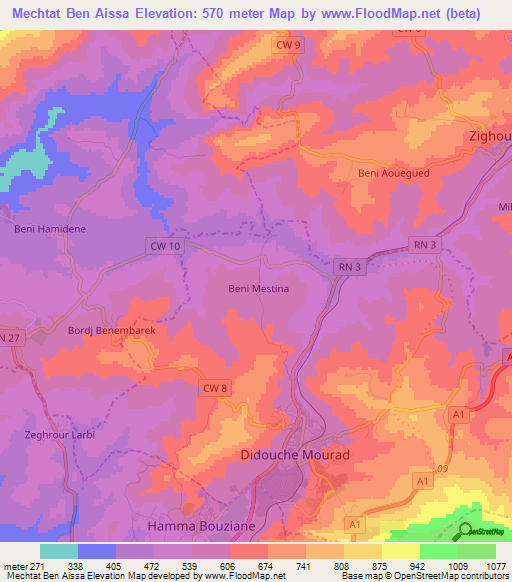Mechtat Ben Aissa,Algeria Elevation Map