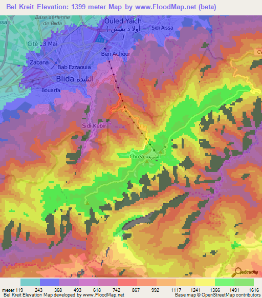 Bel Kreit,Algeria Elevation Map