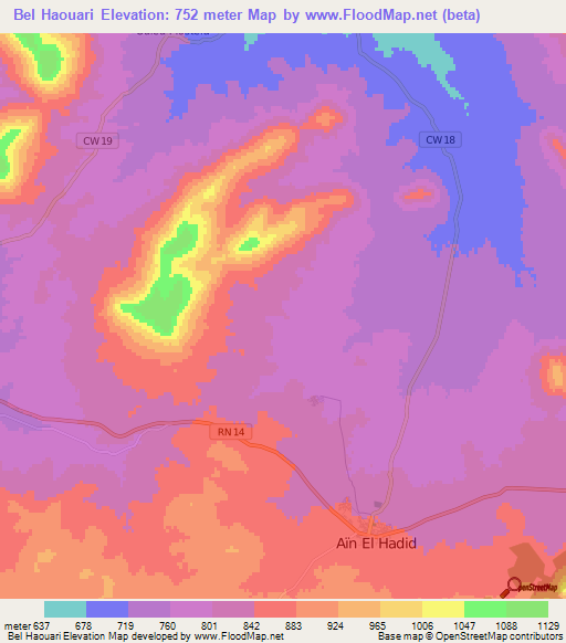 Bel Haouari,Algeria Elevation Map