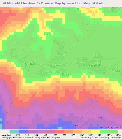 Al Mujaydil,Jordan Elevation Map