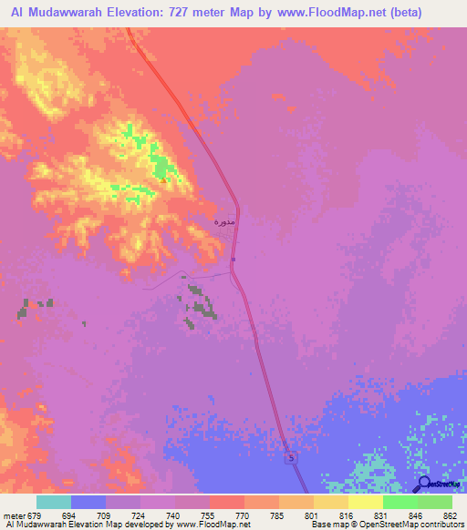 Al Mudawwarah,Jordan Elevation Map