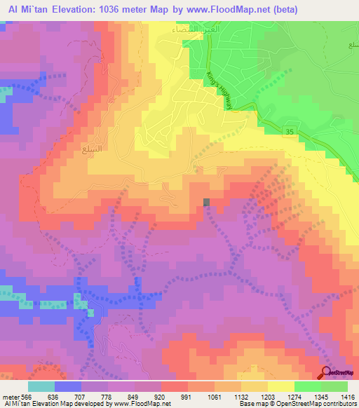 Al Mi`tan,Jordan Elevation Map
