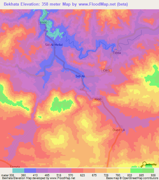 Bekhata,Algeria Elevation Map