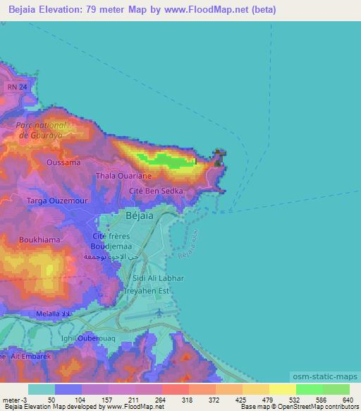 Bejaia,Algeria Elevation Map