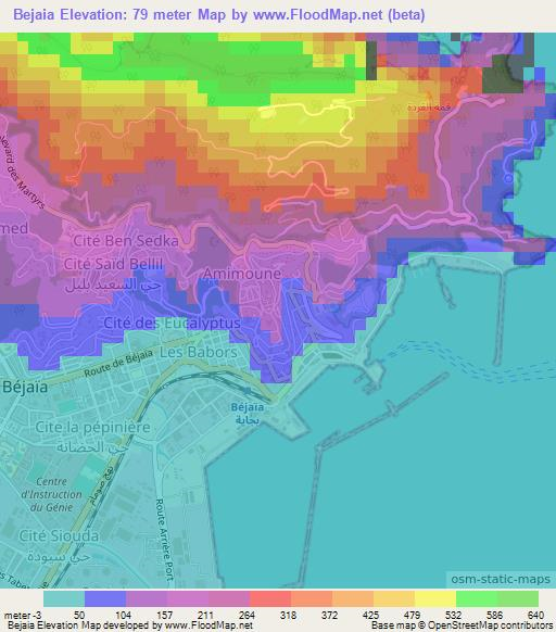 Bejaia,Algeria Elevation Map