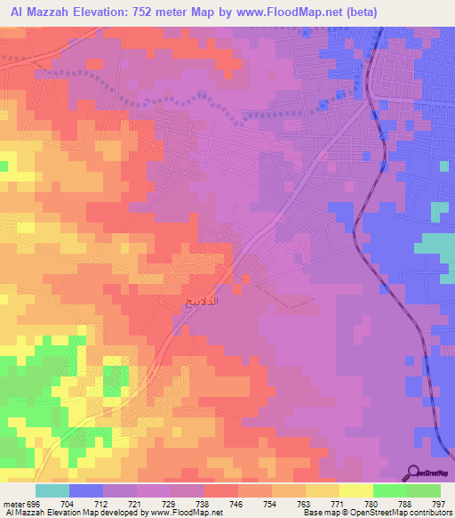 Al Mazzah,Jordan Elevation Map