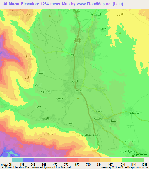 Al Mazar,Jordan Elevation Map