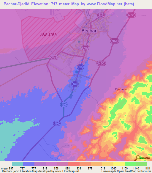 Bechar-Djedid,Algeria Elevation Map