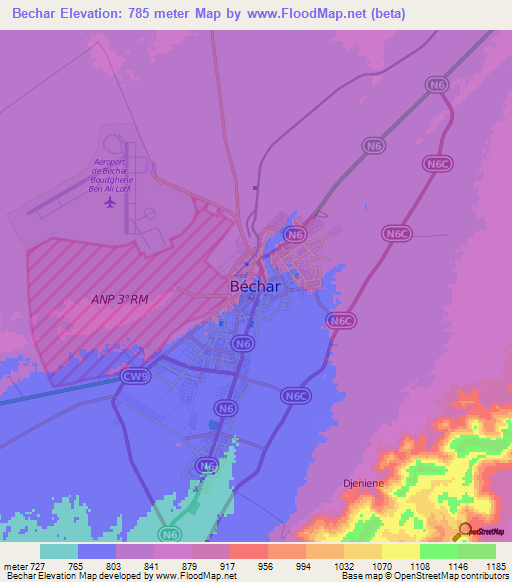 Bechar,Algeria Elevation Map