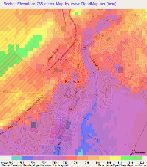Bechar,Algeria Elevation Map