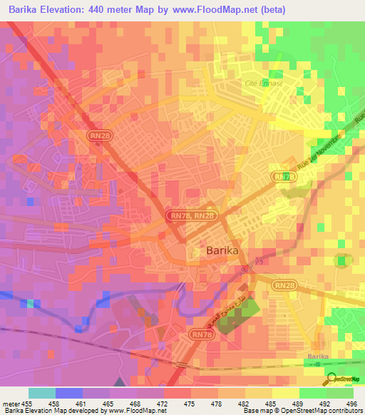Barika,Algeria Elevation Map