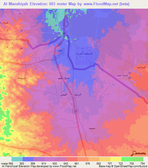 Al Manshiyah,Jordan Elevation Map