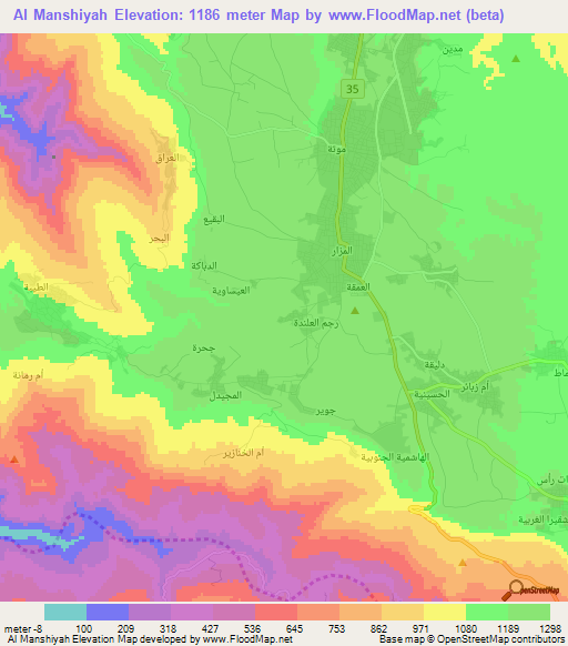 Al Manshiyah,Jordan Elevation Map