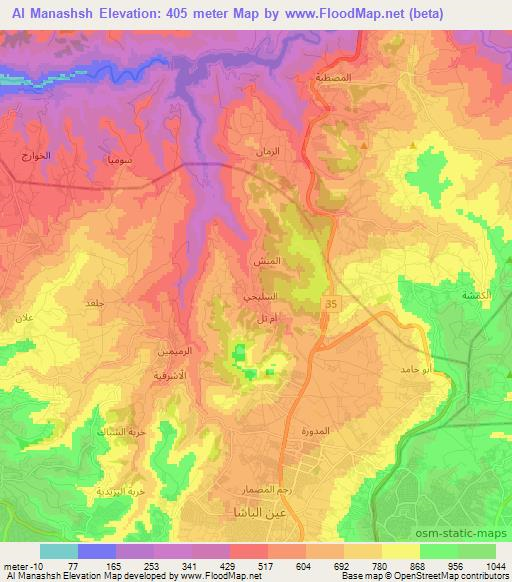 Al Manashsh,Jordan Elevation Map