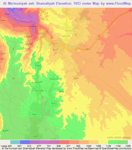 Al Ma'muniyah ash Shamaliyah,Jordan Elevation Map