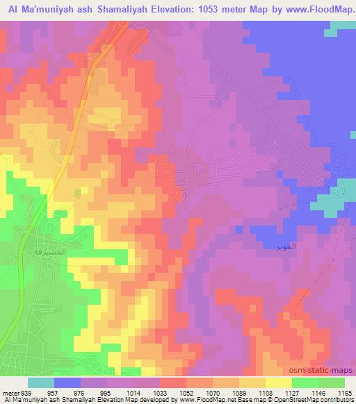 Al Ma'muniyah ash Shamaliyah,Jordan Elevation Map