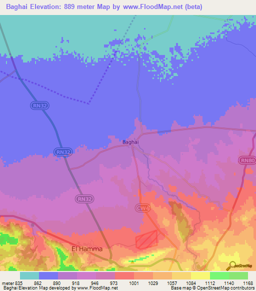 Baghai,Algeria Elevation Map