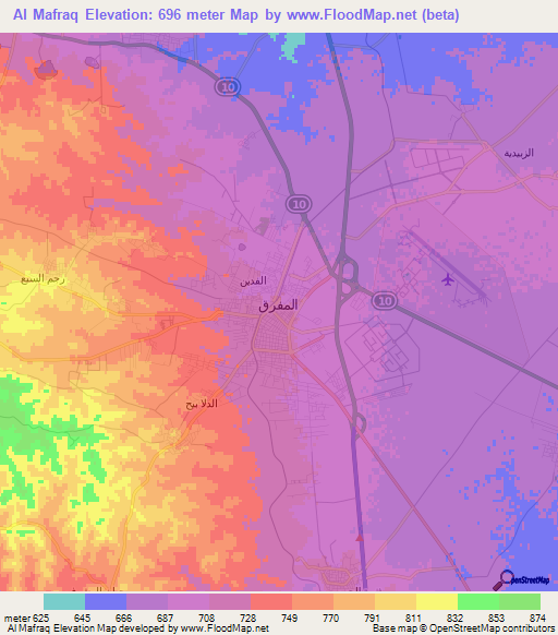 Al Mafraq,Jordan Elevation Map
