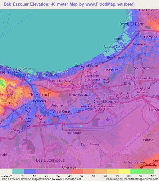 Bab Ezzouar,Algeria Elevation Map