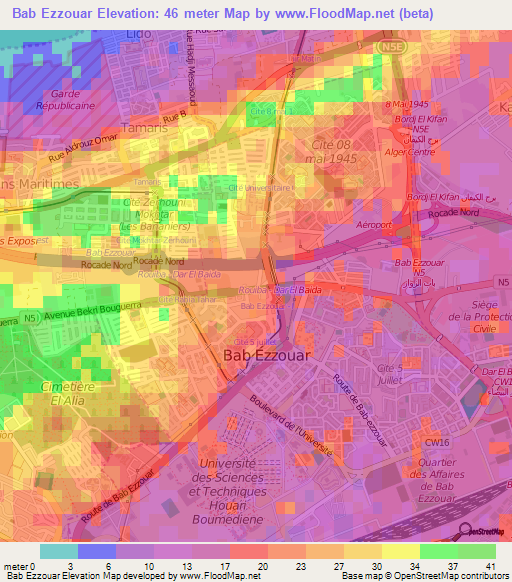 Bab Ezzouar,Algeria Elevation Map