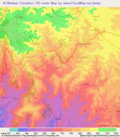 Al Madwar,Jordan Elevation Map