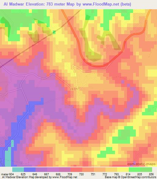 Al Madwar,Jordan Elevation Map