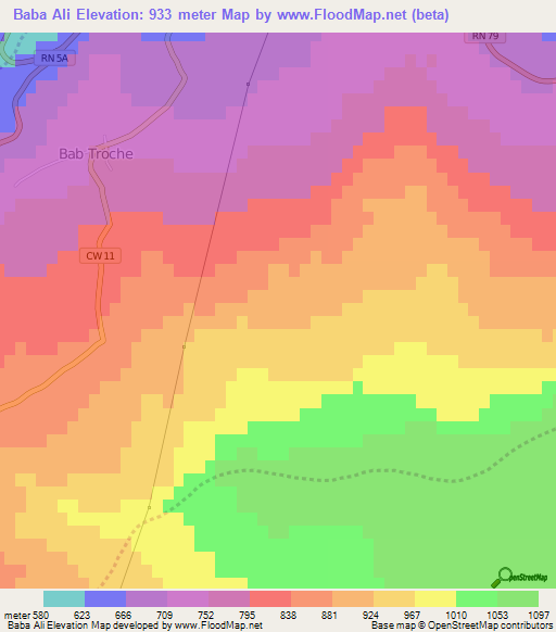 Baba Ali,Algeria Elevation Map