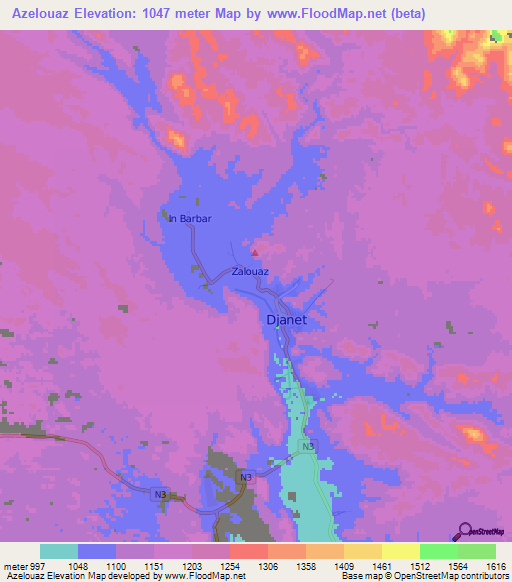 Azelouaz,Algeria Elevation Map