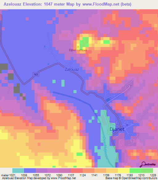 Azelouaz,Algeria Elevation Map