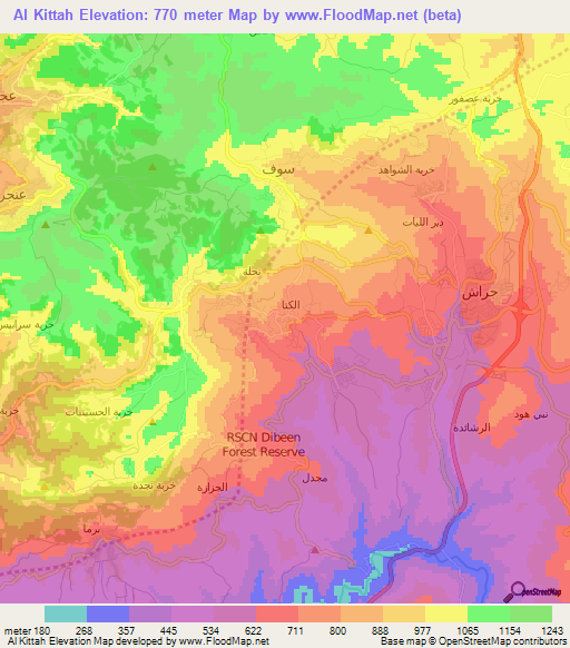 Al Kittah,Jordan Elevation Map