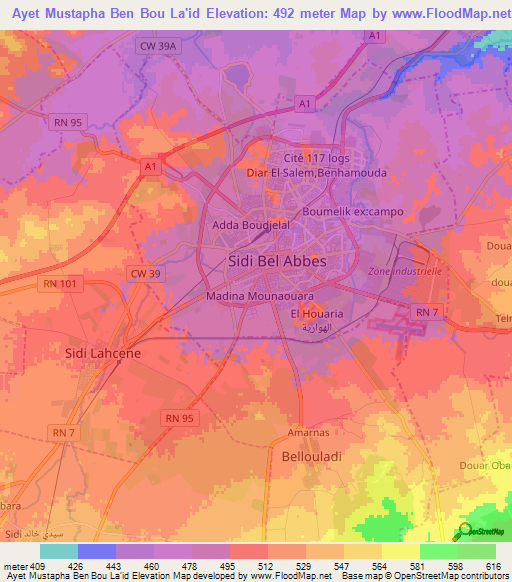 Ayet Mustapha Ben Bou La'id,Algeria Elevation Map