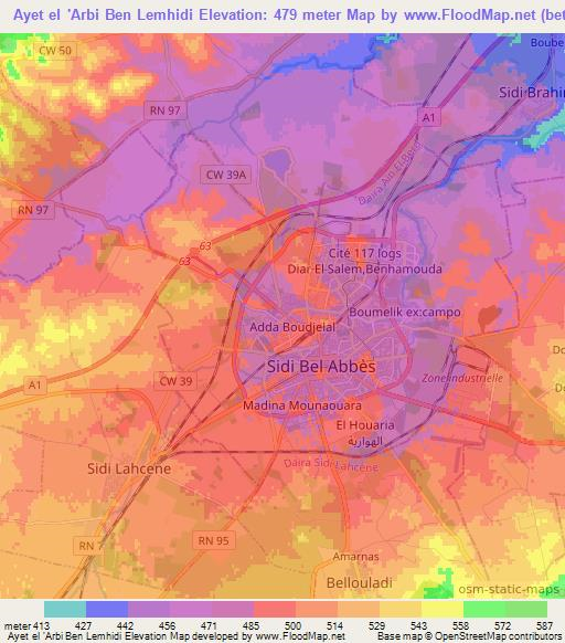Ayet el 'Arbi Ben Lemhidi,Algeria Elevation Map