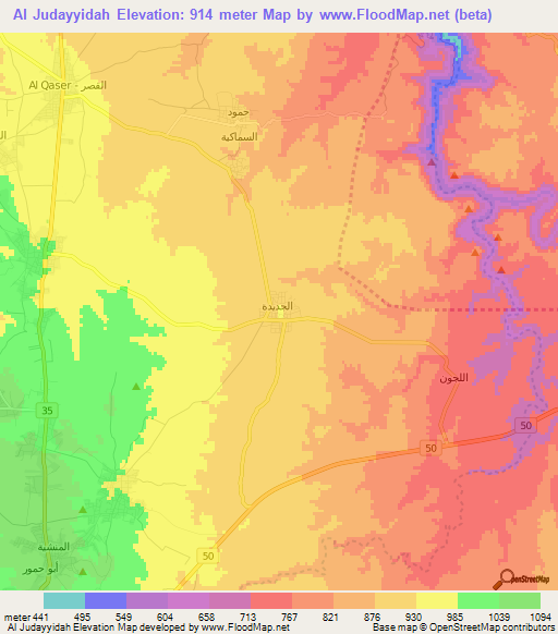 Al Judayyidah,Jordan Elevation Map