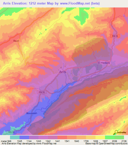 Arris,Algeria Elevation Map