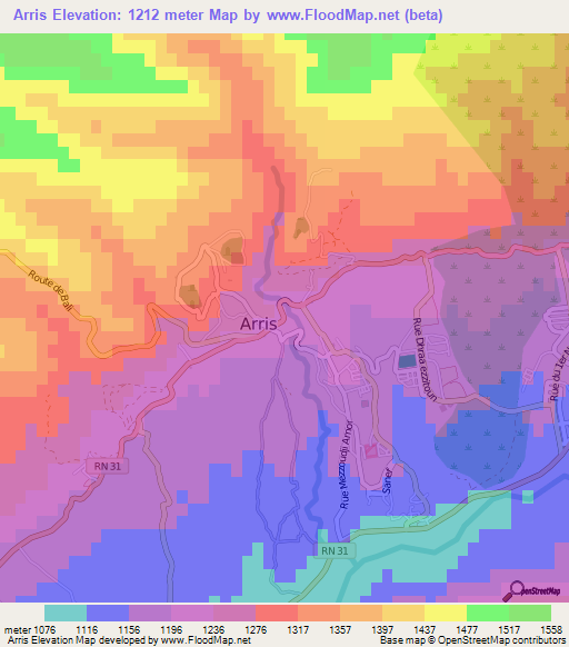 Arris,Algeria Elevation Map