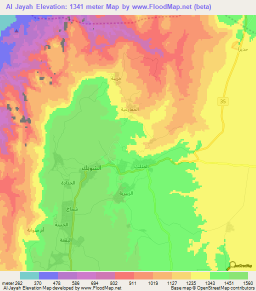 Al Jayah,Jordan Elevation Map
