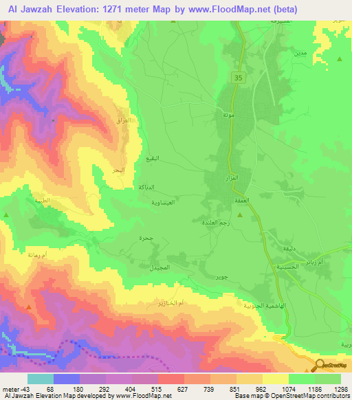 Al Jawzah,Jordan Elevation Map