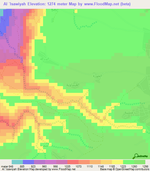Al `Isawiyah,Jordan Elevation Map