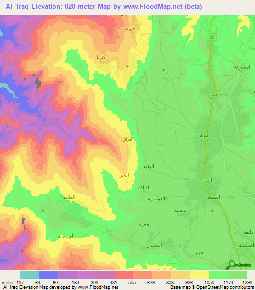 Al `Iraq,Jordan Elevation Map